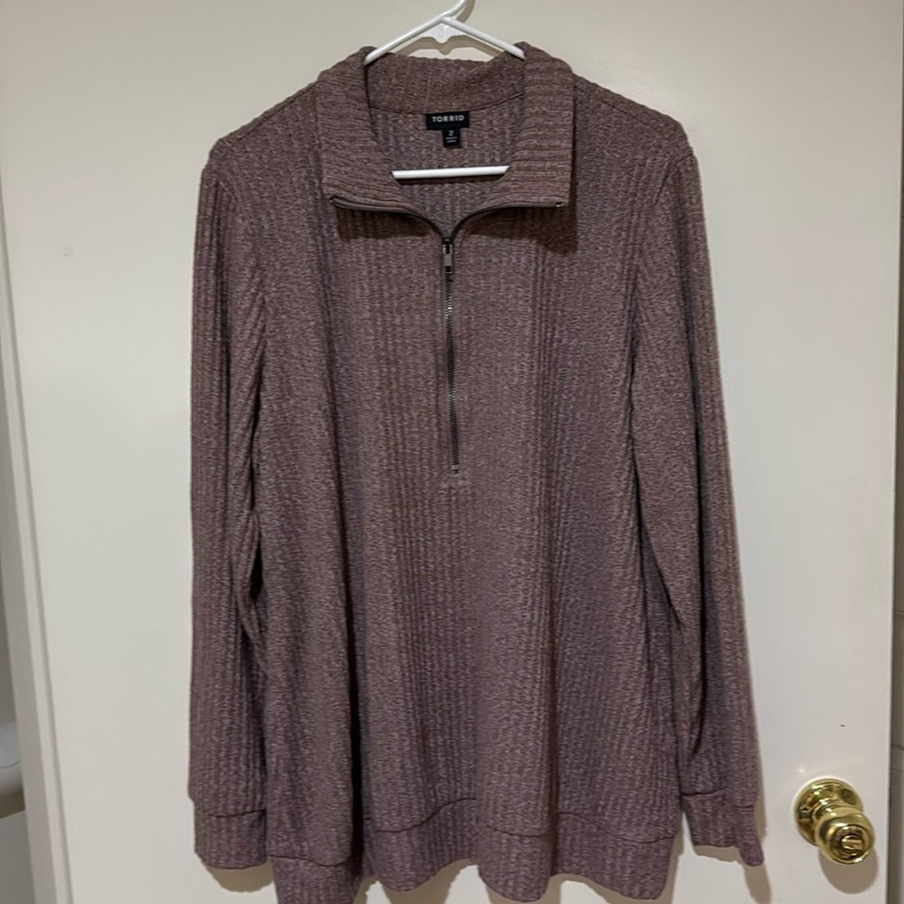 Torrid Super Soft Plush rib quarter zip tunic sweater Taupe size2
